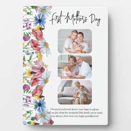 Rustic Wildflower First Moederdag 3 Foto Fotoplaat (voorkant)
