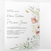 Rustic Wildflower Foto Collage QR Code Weddenschap Drieluik Uitnodiging (Binnenzijde eerst)