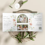 Rustic Wildflower Foto Collage QR Code Weddenschap Drieluik Uitnodiging<br><div class="desc">Verrijk je gasten met deze elegante huwelijksuitnodiging met mooie bloemen en moderne typografie met QR-code voor online RSVP. Voeg eenvoudig uw gebeurtenisdetails op deze makkelijk te gebruiken sjabloon toe en voeg deze kaart met uw favoriete foto's toe om tot het één-van-een-soort uitnodiging te maken.</div>