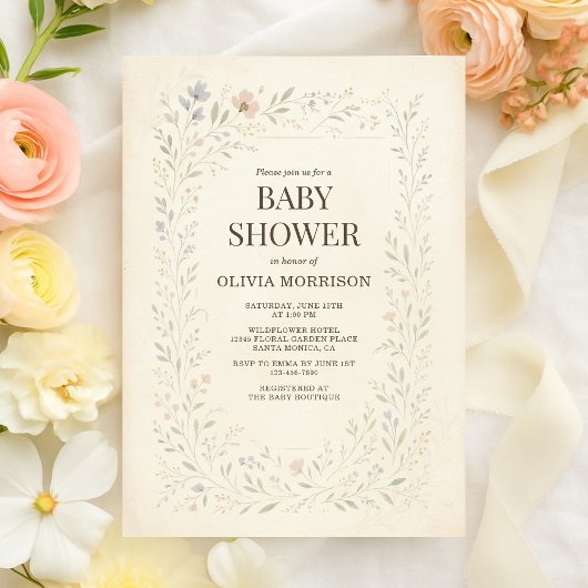 Rustic Wildflower Garden Boho Baby Shower Kaart