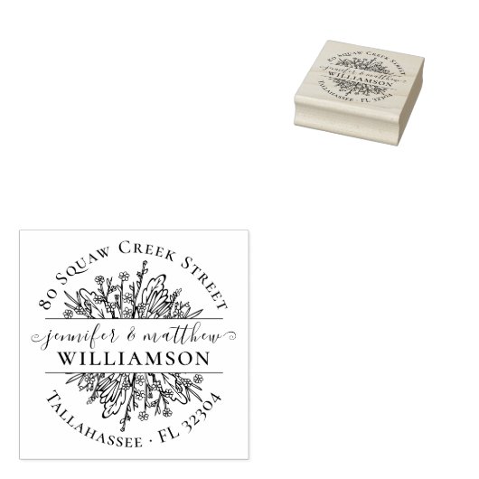 Rustic Wildflower Gehuwd paardenadres Rubberstempel (Gestempeld)