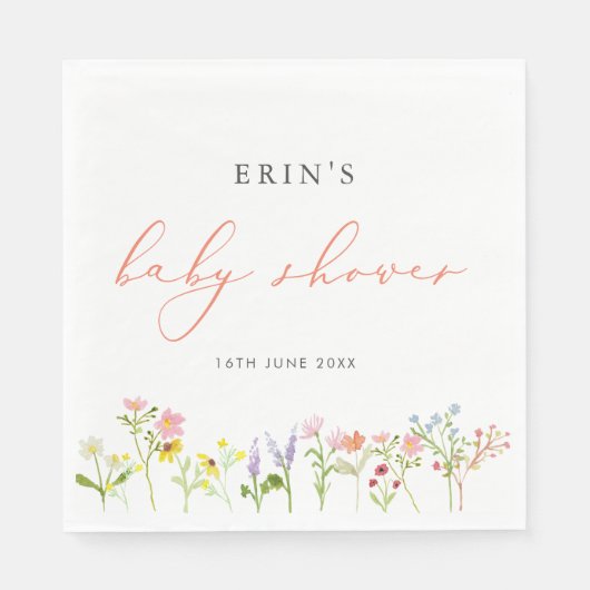 Rustic Wildflower Gepersonaliseerd Baby shower Nap Servet (Voorkant)