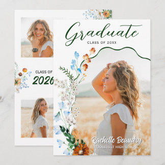 Rustic Wildflower Graduation Wavy Arch Photo Party Kaart