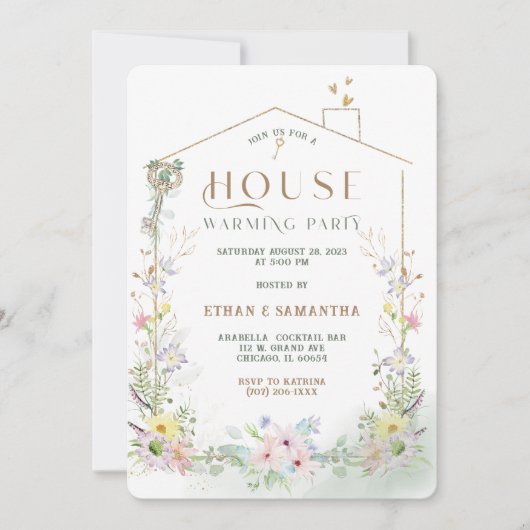 Rustic Wildflower Housewarming Party Sjabloon Kaart (Voorkant)