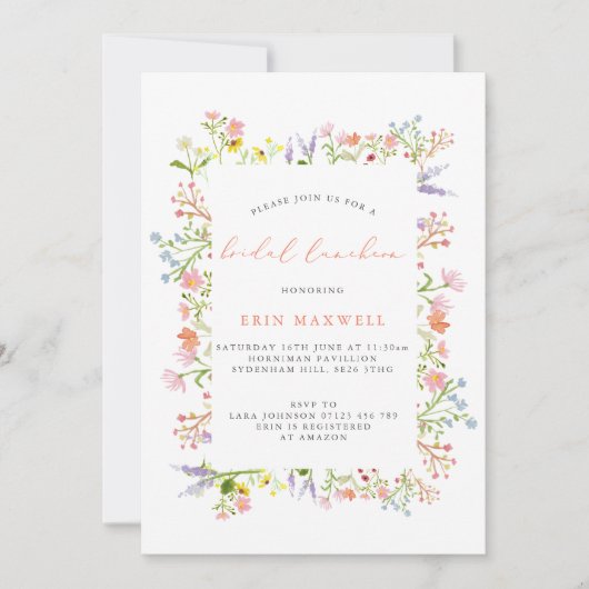 Rustic Wildflower Lijst Bridal Luncheon Kaart (Voorkant)