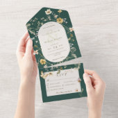 Rustic Wildflower Lijst Emerald Green Dinner All In One Uitnodiging (Afscheurbaar)