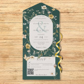 Rustic Wildflower Lijst Emerald Green QR-code All In One Uitnodiging
