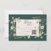 Rustic Wildflower Lijst Emerald Green QR-code RSVP Kaartje (Voorkant)