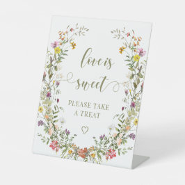 Rustic Wildflower Love is Sweet Wedding Treat Sign Reclamebord Met Voetstuk