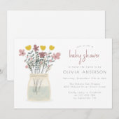 Rustic Wildflower Mason Jar Baby shower Kaart (Voorkant / Achterkant)
