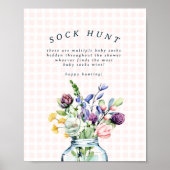 Rustic Wildflower Mason Jar Baby Sock Hunt Game Poster (Voorkant)