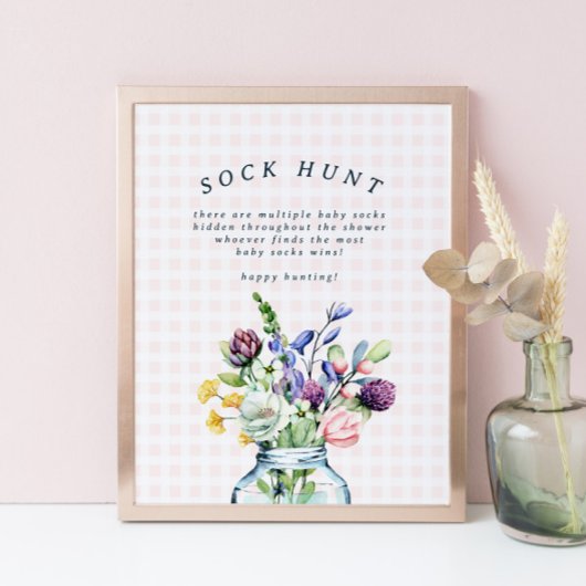 Rustic Wildflower Mason Jar Baby Sock Hunt Game Poster