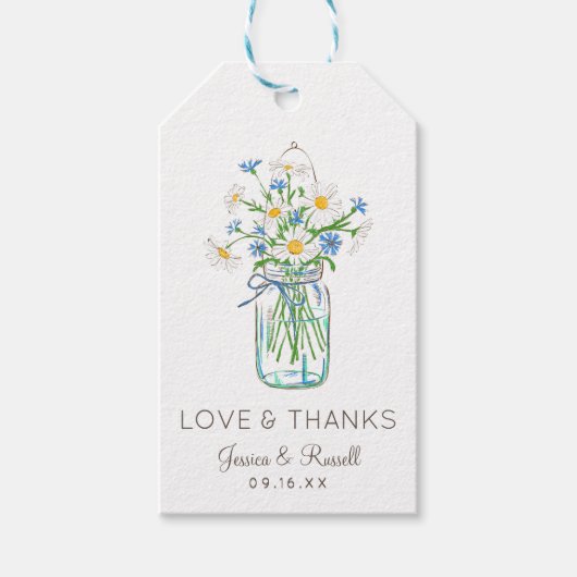 Rustic Wildflower Mason Jar Love en Bedankt Cadeaulabel (Voorkant)