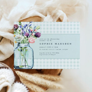 Rustic Wildflower Mason Jar Picnic Baby shower Kaart