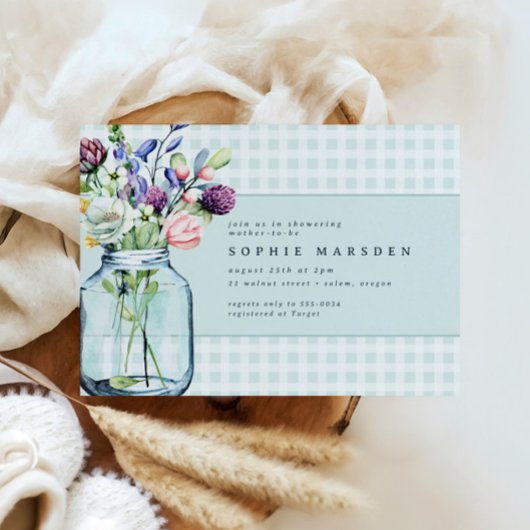 Rustic Wildflower Mason Jar Picnic Baby shower Kaart