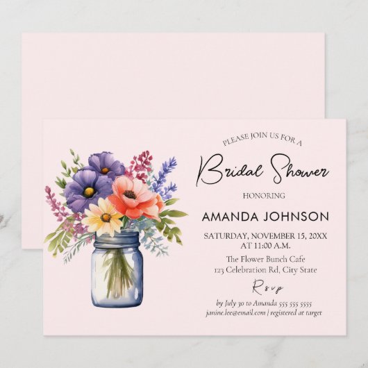 Rustic Wildflower Mason Jar Vrijgezellenfeest Kaart (Voorkant / Achterkant)