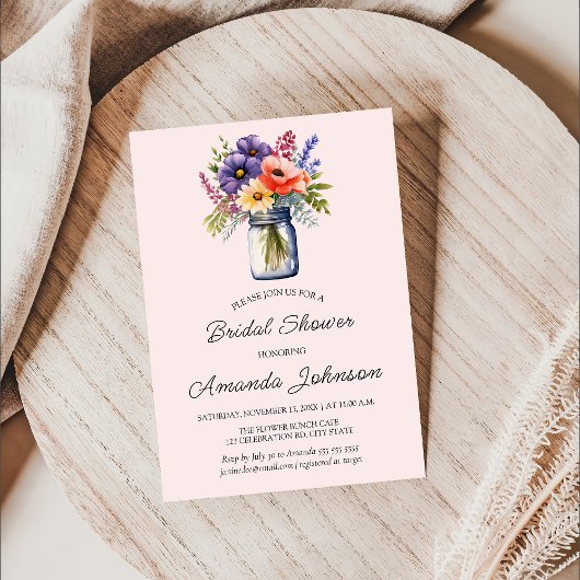 Rustic Wildflower Mason Jar Vrijgezellenfeest Kaart