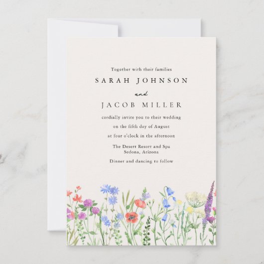 Rustic Wildflower Meadow Wedding Invitation Kaart (Voorkant)