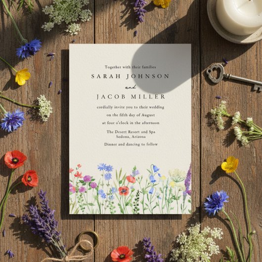 Rustic Wildflower Meadow Wedding Invitation Kaart