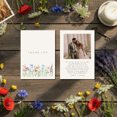 Rustic Wildflower Meadow Wedding Photo Bedankkaart