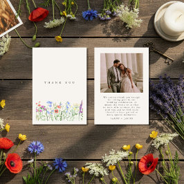 Rustic Wildflower Meadow Wedding Photo Bedankkaart
