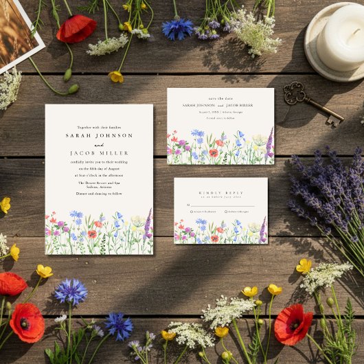 Rustic Wildflower Meadow Wedding Photo  Save The Date