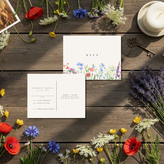 Rustic Wildflower Meadow Wedding RSVP  Briefkaart
