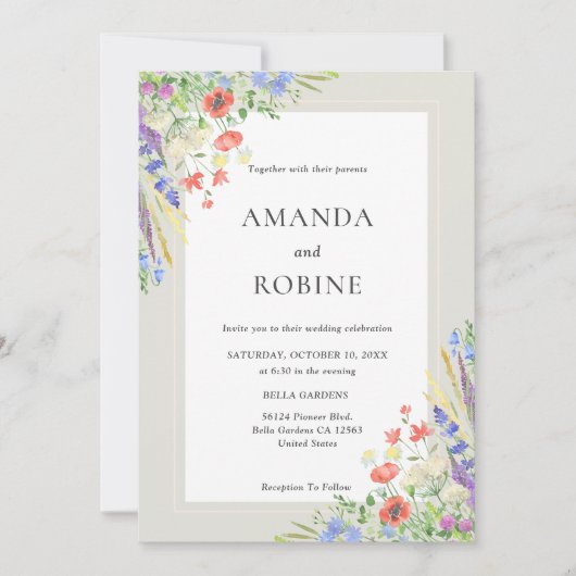 Rustic Wildflower Meadow Wedding Uitnodiging (Voorkant)