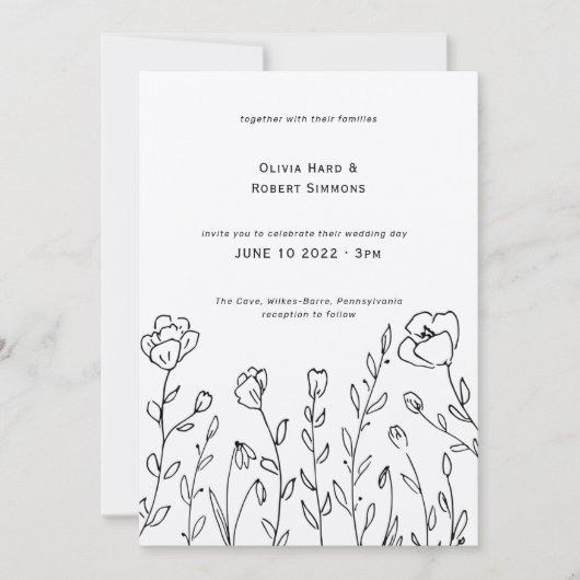 Rustic Wildflower Minimalist Wedding Invitation Kaart (Voorkant)