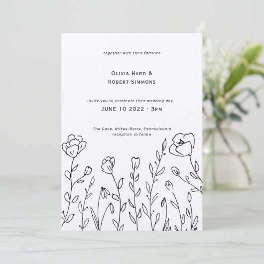 Rustic Wildflower Minimalist Wedding Invitation Kaart (Staand voorkant)