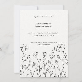 Rustic Wildflower Minimalist Wedding Invitation Kaart