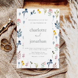 Rustic Wildflower Modern Calligraphy Wedding Kaart
