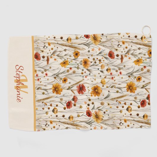 Rustic Wildflower Monogram - Boho Floral Pattern Golfhanddoek (Horizontaal)