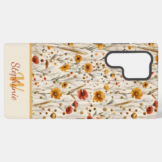 Rustic Wildflower Monogram - Boho Floral Pattern Samsung Galaxy Hoesje (Achterkant horizontaal)