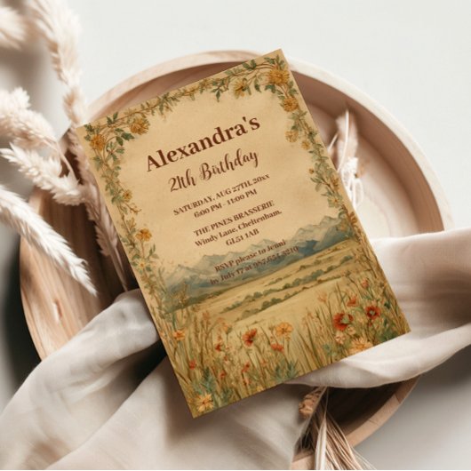 Rustic Wildflower Mountain Birthday Kaart