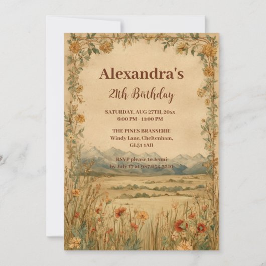 Rustic Wildflower Mountain Birthday Kaart (Voorkant)