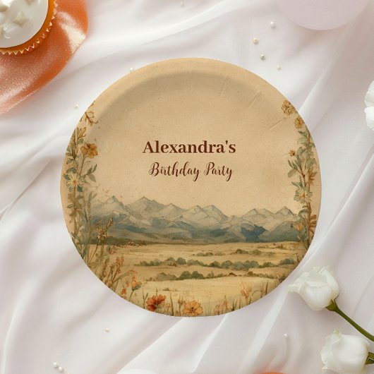Rustic Wildflower Mountain Birthday Papieren Bordje