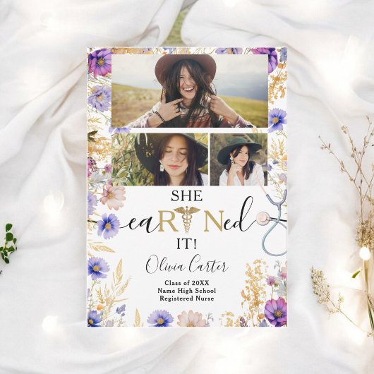Rustic Wildflower RN Nurse 4 foto's Afstuderen Aankondiging