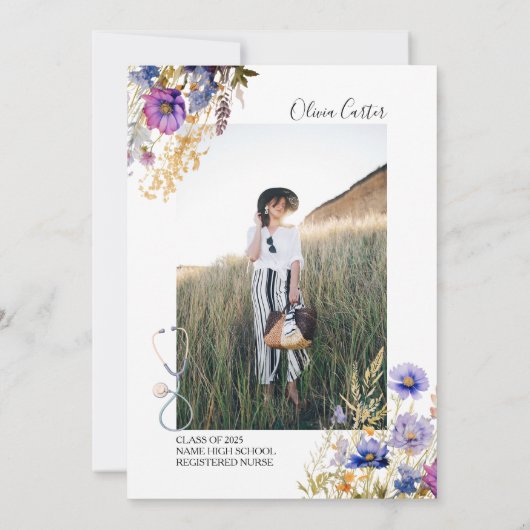 Rustic Wildflower RN Nurse 4 foto's Afstuderen Aankondiging (Achterkant)
