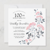 Rustic Wildflower Roze Floral 100e verjaardag Kaart (Voorkant)