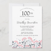 Rustic Wildflower Roze Floral 100e verjaardag Kaart (Voorkant)