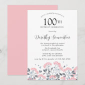 Rustic Wildflower Roze Floral 100e verjaardag Kaart (Voorkant / Achterkant)