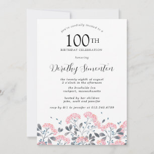 Rustic Wildflower Roze Floral 100e verjaardag Kaart