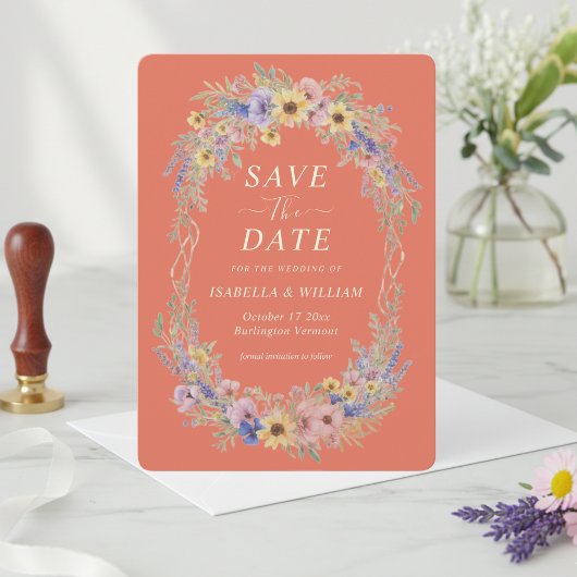 Rustic Wildflower Save The Date Terracotta Bloom Kaart