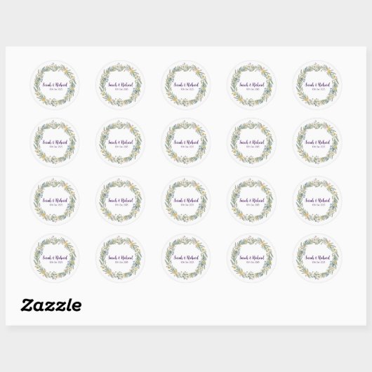 Rustic Wildflower Spring Wedding, Romantic Garden Ronde Sticker (Vel)
