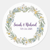 Rustic Wildflower Spring Wedding, Romantic Garden Ronde Sticker (Voorkant)