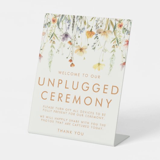 Rustic Wildflower Unplugged Ceremony Reclamebord Met Voetstuk (Voorkant)