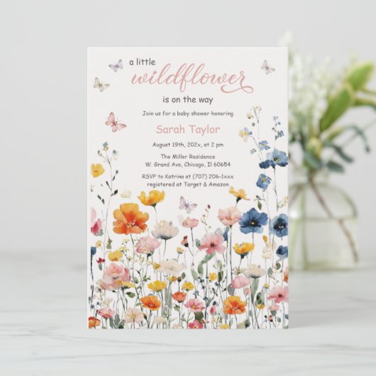 Rustic Wildflower Waterverf Baby shower Kaart (Staand voorkant)