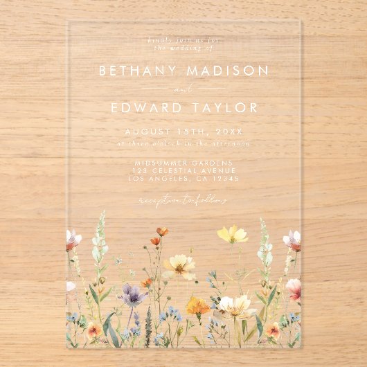 Rustic Wildflower Wedding Acryl Uitnodigingen (Voorkant)