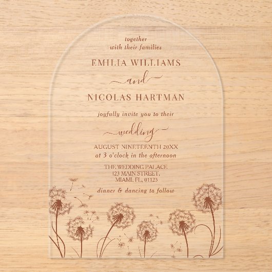 Rustic Wildflower Wedding Acryl Uitnodigingen (Voorkant)